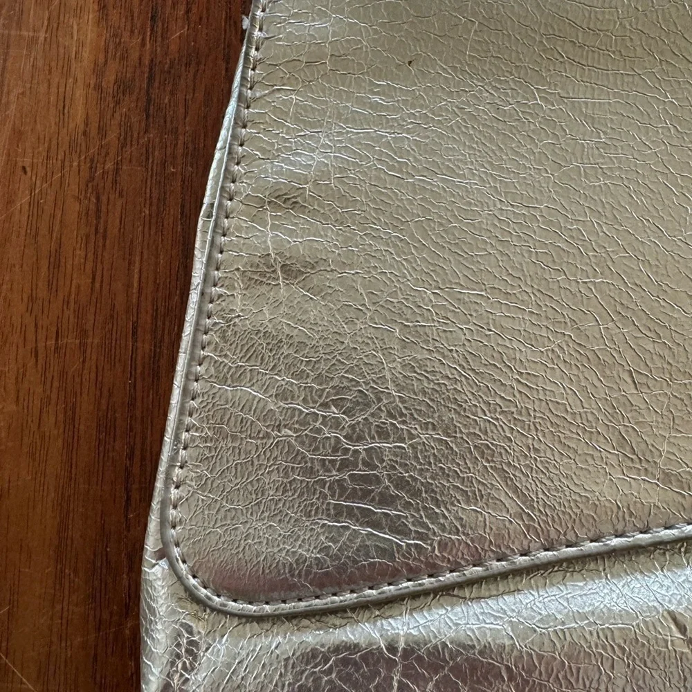 Express Metallic Silver Clutch Snap Close Front / 13